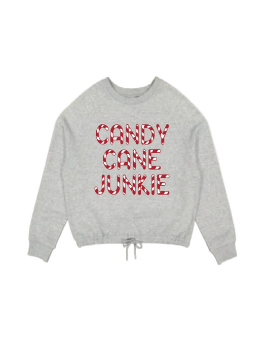 Grey Candy Cane Junkie Drawstring Crewneck